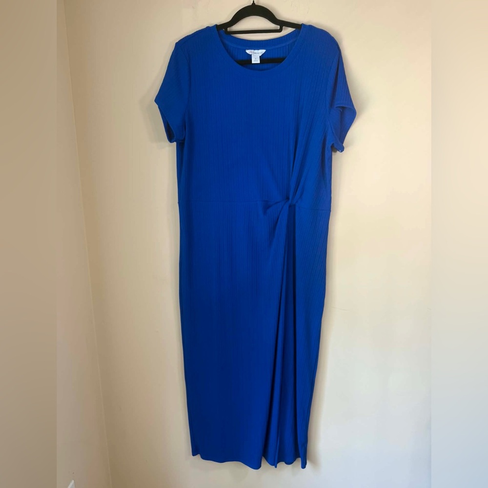 Liz Claiborne 1X Royal Blue Ribbed Knit
Midi Dress Plus Size Side Knot Work